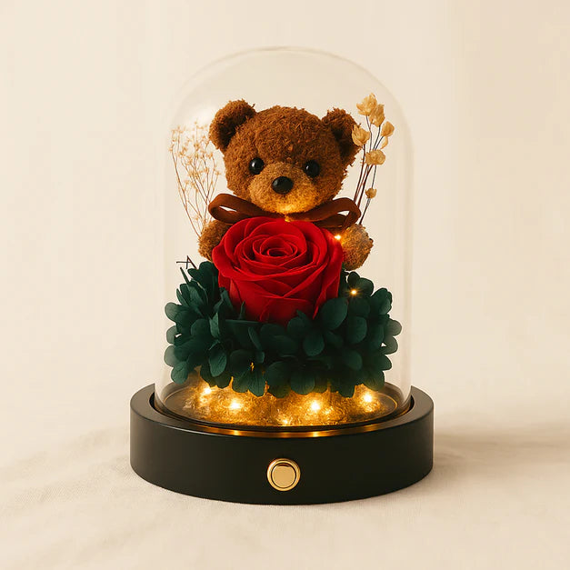 Teddy n Forever Rose Glass Dome