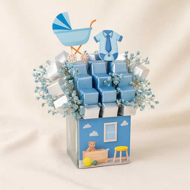 Sweet Arrival Baby Boy Chocolate Blue Vase - Chocolates