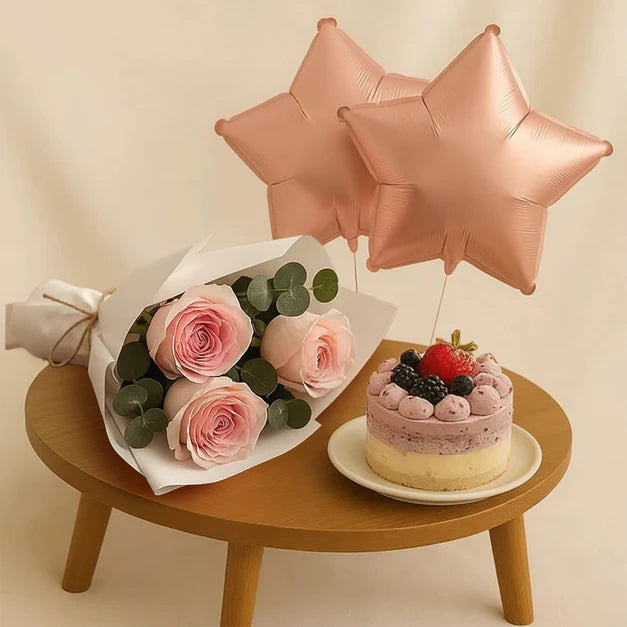 Blueberry Cheesecake with Rose n Balloons Combo