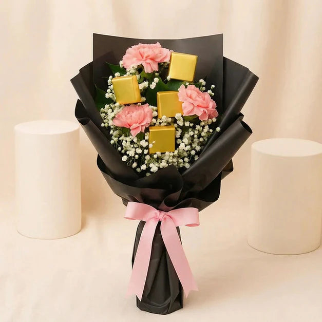 Pink Carnation Bouquet Surprise - Flowers & Chocolates