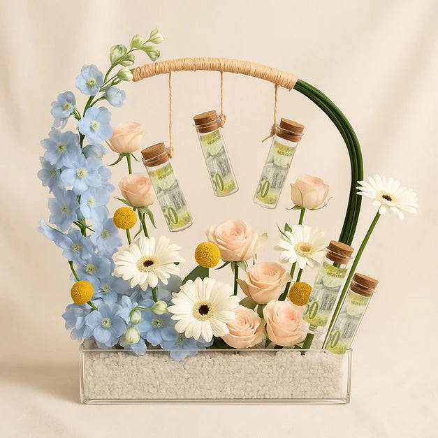 Best Wishes Floral & Money Gift Arrangement