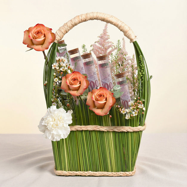 Flower With Money Wishes Basket