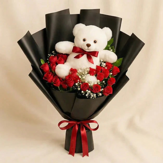 Hug of Love Teddy & Rose Bouquet